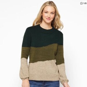 FORTUNE + IVY Dimity Balloon Sleeve Sweater Colorblock Knit L Brown New With Tag